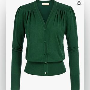 Belle Poque Women's Vintage Button Down V Neck Long Sleeve Ruched Knit Cardigan